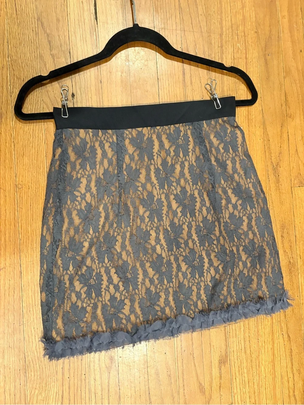 Vintage Twelve by Twelve Couture Gray Lace Overlay Minj Skirt Ruffle Trim 2010s